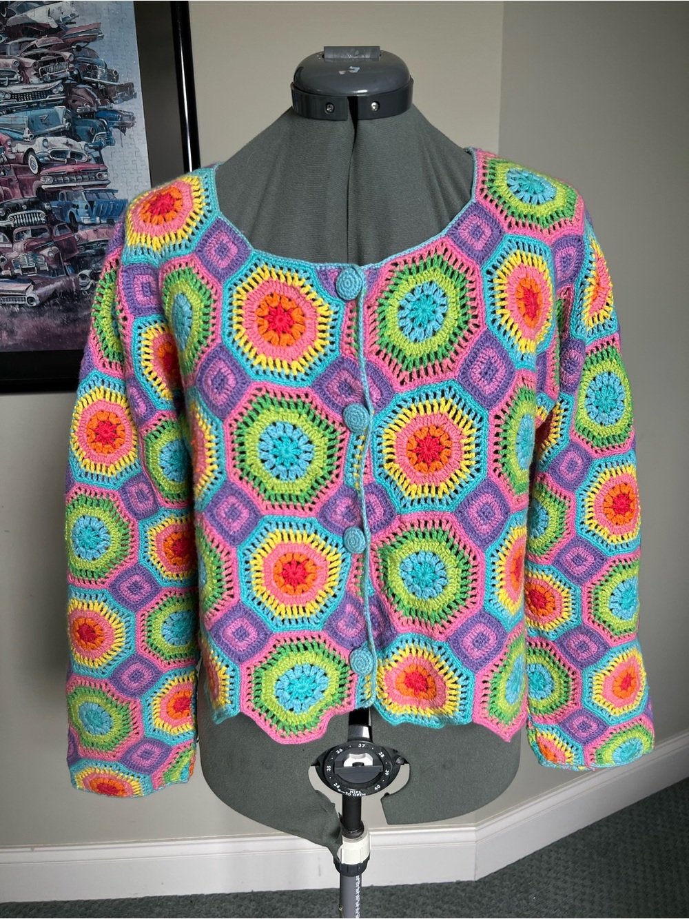 Michael Simon S M Open Crochet Sweater Cardigan Octagon - Picture 1 of 7
